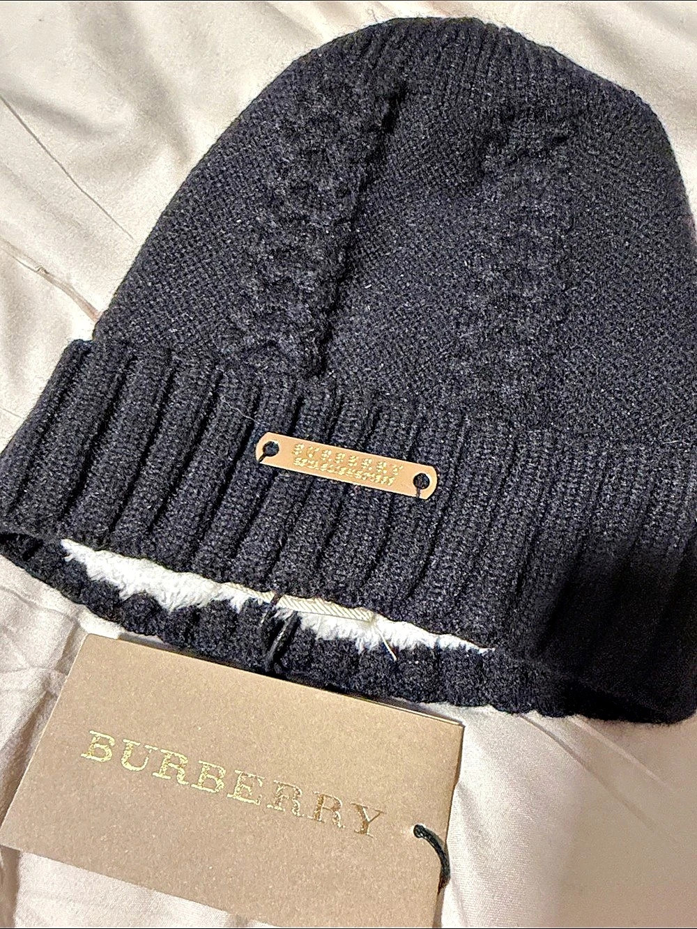 Burberry Cashmere Beanie Black & White